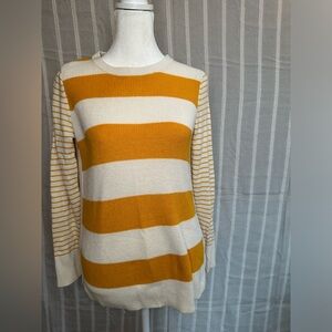 LOFT Petite yellow striped long sleeve crew neck sweater